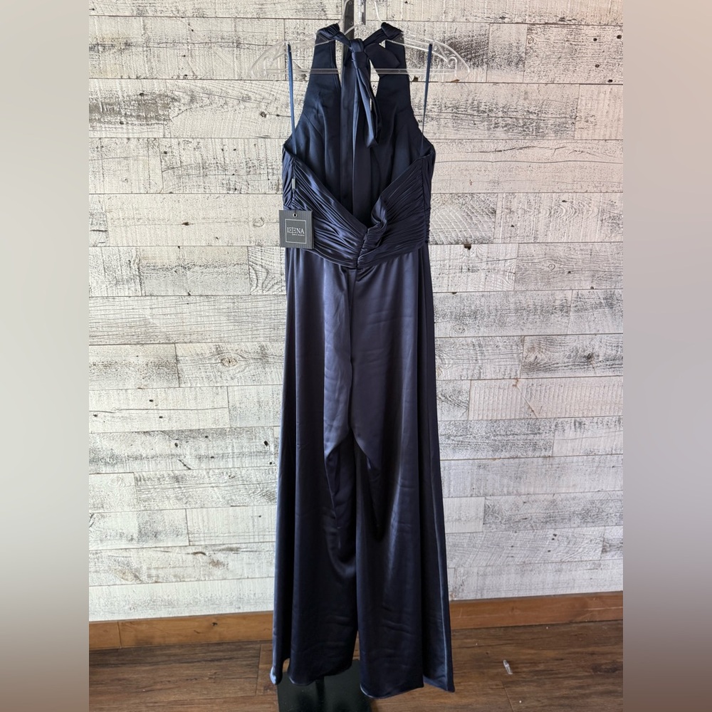 NWT Mac Duggal Navy Blue Halter Neck Wide-Leg Jumpsuit #49810 - Picture 6 of 9
